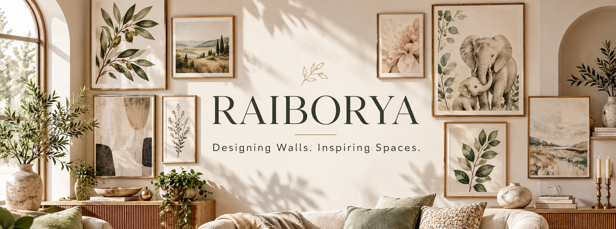 Raiborya gallery wall with botanical, nursery, and modern art